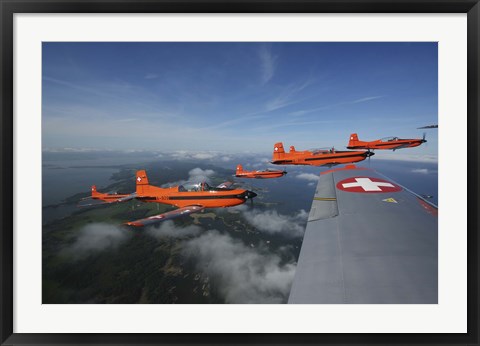 Framed Swiss Air Force display team, PC-7 Team, flying the Pilatus PC-7 turboprop trainer aircraft Print