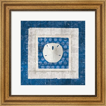 Framed Sea Shell I on Blue Print