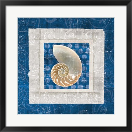 Framed Sea Shell II on Blue Print
