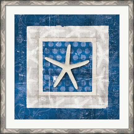 Framed Sea Shell IV on Blue Print