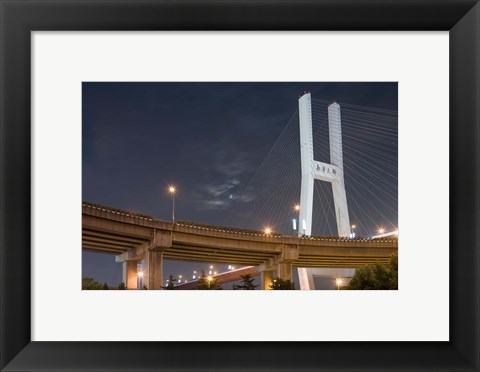 Framed Full Moon Rises Above Nanpu Bridge over Huangpu River, Shanghai, China Print