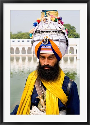 Framed Sika Hindu Religious Man in Bangla Shib Gurudwara, Sika Great Temple, New Delhi, India Print