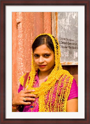 Framed Woman in Colorful Sari in Old Delhi, India Print