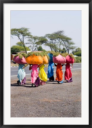 Framed Women Carrying Loads on Road to Jodhpur, Rajasthan, India Print