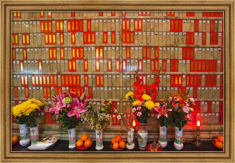 Framed Flowers at Man Mo Buddhist Temple, Hong Kong Print