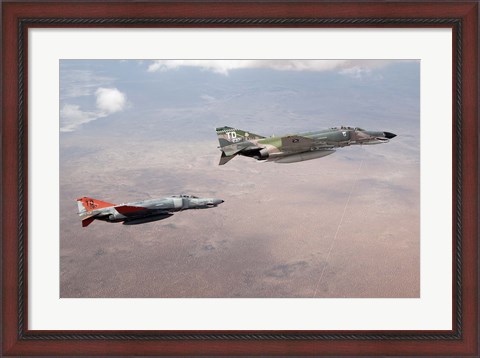 Framed Two QF-4E Phantom II drones in formation over the New Mexico desert Print