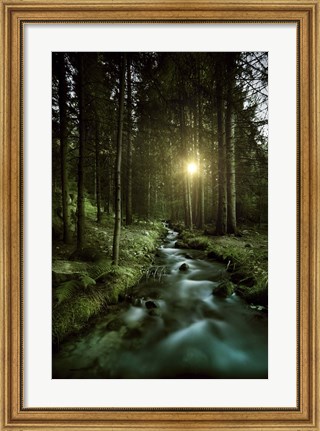 Framed Sunset over Small Stream, Pirin National Park, Bulgaria Print
