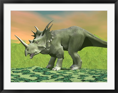 Framed 3D rendering of a Styracosaurus dinosaur Print