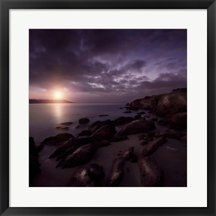 Framed Sunset over Rocky Shore, Sardinia, Italy Print
