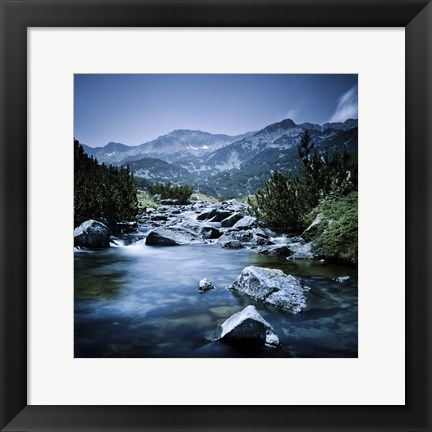 Framed Small river flowing through the mountains of Pirin National Park, Bulgaria Print