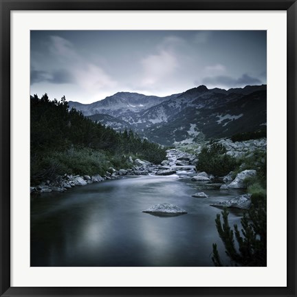 Framed Small river in the mountains of Pirin National Park, Bansko, Bulgaria Print