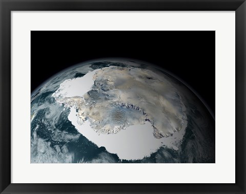 Framed Satellite View of Earth Showing Frozen Continent of Antarctica Print