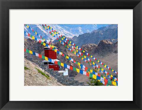 Framed Strings of prayer flags at Thiksey Monasterym Leh, Ladakh, India Print