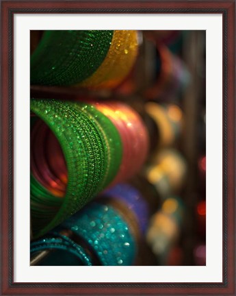 Framed Bangles are stacked up at a store in Bangalore, Karnataka, India, Print