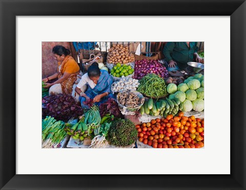 Framed Selling fruit in local market, Goa, India Print