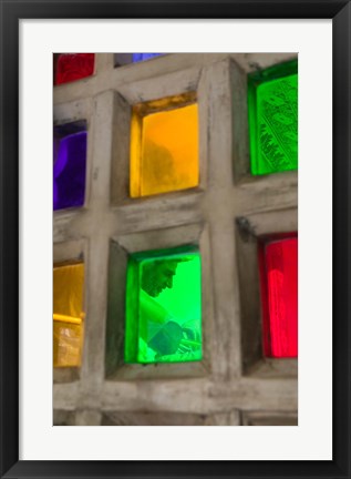 Framed Stained Glass of the City Palace, Rajasthan, India Print