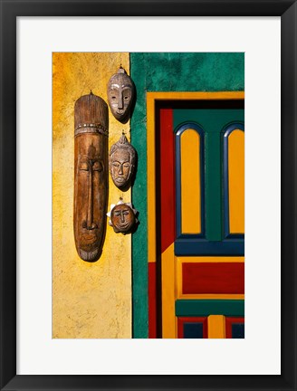 Framed Decorated Door with Handcrafted Masks in Ubud, Bali, Indonesia Print