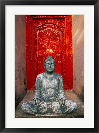 Framed Buddha at Ornate Red Door, Ubud, Bali, Indonesia Print