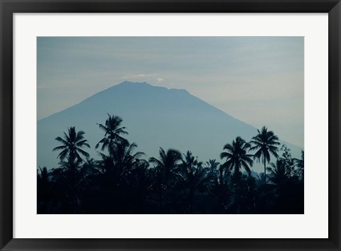 Framed Bali, Volcano Gunung Agung, palm trees Print