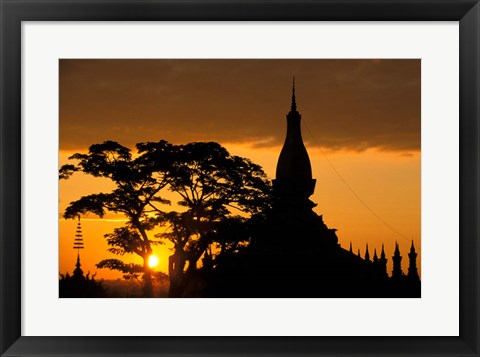 Framed Asia, Laos, Vientiane That Luang Temple, sunrise Print