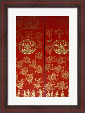 Framed Decorated Door at Wat Xeomg Tong, Laos Print