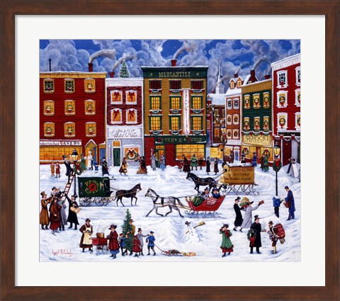 Framed Christmas On Main Street Print