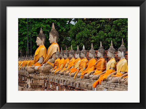 Framed Row of Buddha statues, Wat Yai Chaya Mongkol or The Great Temple of Auspicious Victory, Ayutthaya, Thailand Print