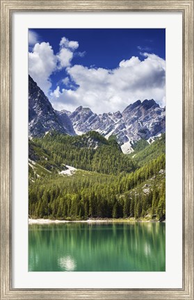 Framed Lake Braies and Dolomite Alps, Northern Italy Print