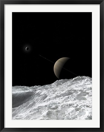 Framed Saturn and Enceladus as seen from the moon Tethys Print