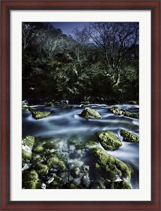 Framed Aged boulders covered with moss in a river, Ritsa Nature Reserve Print
