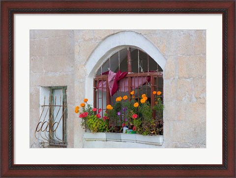 Framed Windows and Flowers in Village, Cappadoccia, Turkey Print