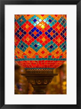 Framed Stained Glass Lamp Vendor in Spice Market, Istanbul, Turkey Print