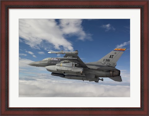 Framed F-16 Fighting Falcon flies with AGM-65 Maverick Print