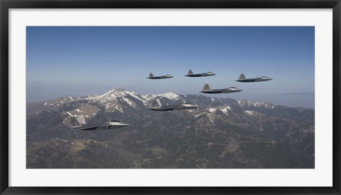 Framed F-22 Raptors Over New Mexico Mountains Print