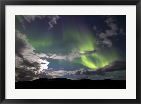 Framed Aurora Borealis with Moonlight at Fish Lake, Yukon, Canada Print
