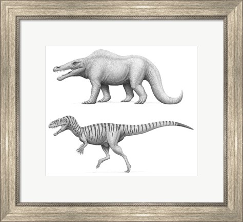 Framed Megalosaurus Bucklandii, Past and Present Print