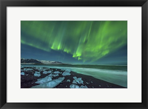 Framed Aurora Borealis over the Ice Beach near Jokulsarlon, Iceland Print