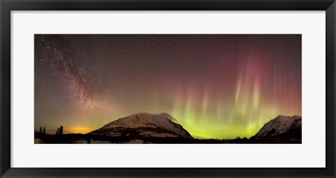 Framed Red Aurora Borealis and Milky Way over Carcross Desert, Canada Print