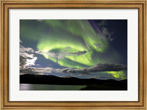 Framed Aurora borealis over Fish Lake, Yukon, Canada Print