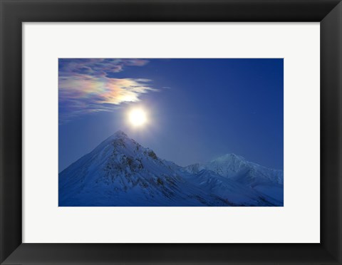 Framed Full moon with Rainbow Clouds over Ogilvie Mountains, Canada Print