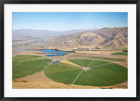 Framed Giant Rotary Irrigation Scheme near Twizel, Mackenzie Country, South Island, New Zealand Print