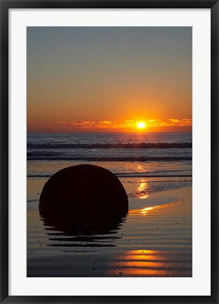 Framed Sunset, Moeraki Boulder, Otago, South Island, New Zealand Print