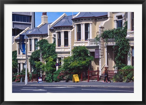 Framed Historic Terrace Houses, Stuart Street, Dunedin, New Zealand Print
