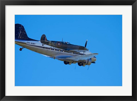 Framed Supermarine Spitfire, British and allied WWII War Plane, DC3 (Douglas C-47 Dakota) Print