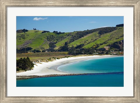 Framed Otago Harbor and Aramoana Beach, Dunedin, Otago, New Zealand Print