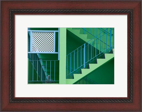 Framed Hotel Staircase (horizontal), Rockley Beach, Barbados Print
