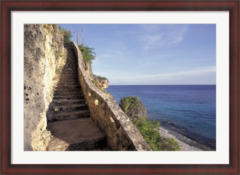 Framed 1,000 Steps Limestone Stairway in Cliff, Bonaire, Caribbean Print