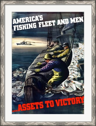 Framed America&#39;s Fishing Fleet and Men Print