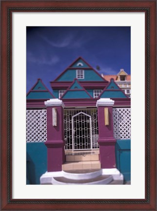 Framed Colorful Buildings and Detail, Willemstad, Curacao, Caribbean Print