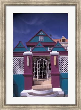 Framed Colorful Buildings and Detail, Willemstad, Curacao, Caribbean Print